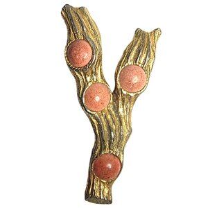 Vtg Brooch Vogue Gold-Tone "Y"  Coral peach Branch ocean jewelry classic